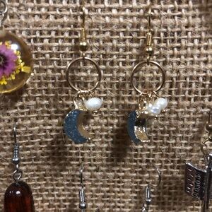 Druzy Moon & Pearl Earrings